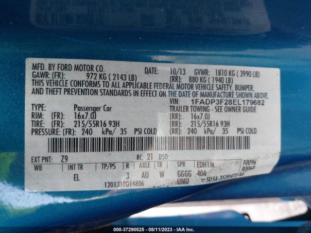 Photo 8 VIN: 1FADP3F28EL179682 - FORD FOCUS 