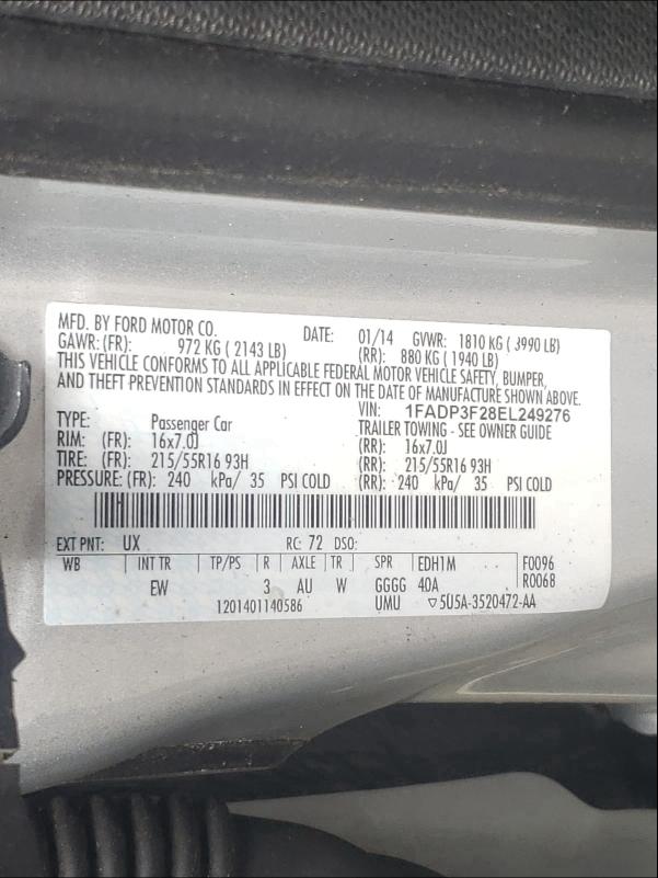 Photo 9 VIN: 1FADP3F28EL249276 - FORD FOCUS SE 