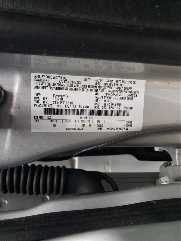 Photo 9 VIN: 1FADP3F28EL304728 - FORD FOCUS 