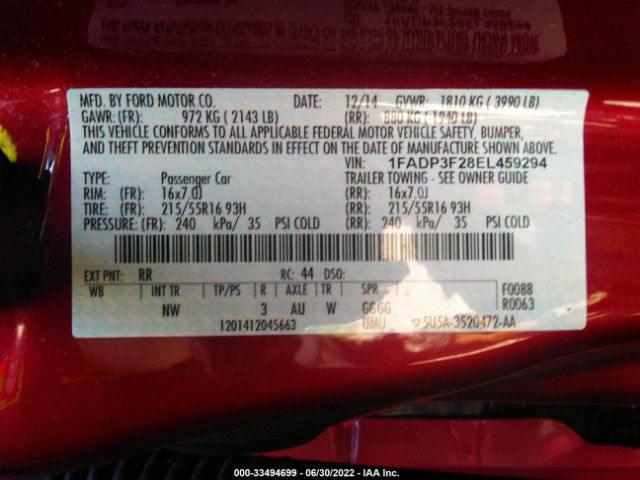 Photo 8 VIN: 1FADP3F28EL459294 - FORD FOCUS 