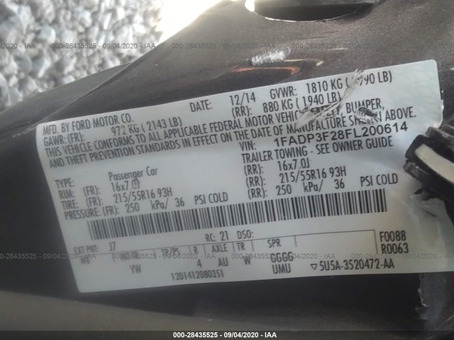 Photo 8 VIN: 1FADP3F28FL200614 - FORD FOCUS 