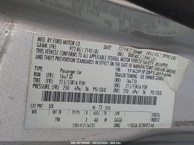 Photo 8 VIN: 1FADP3F28FL207496 - FORD FOCUS SE 