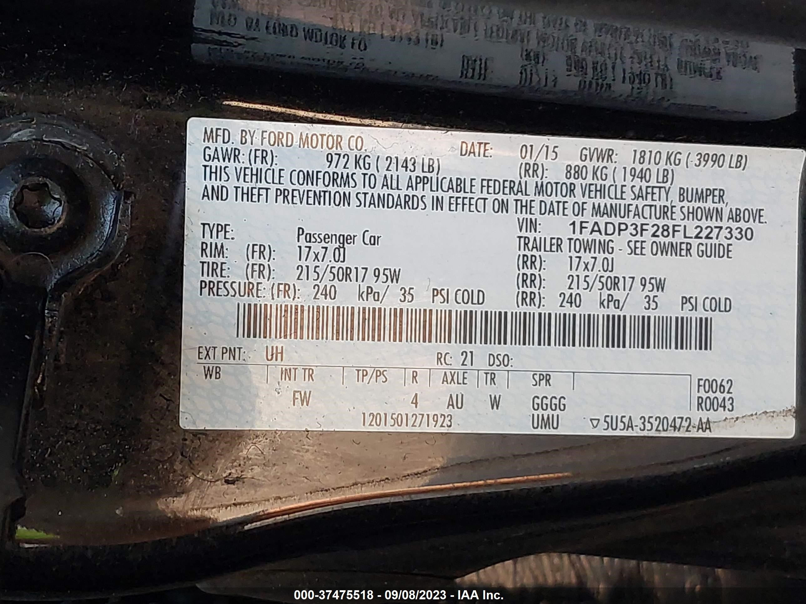 Photo 8 VIN: 1FADP3F28FL227330 - FORD FOCUS 