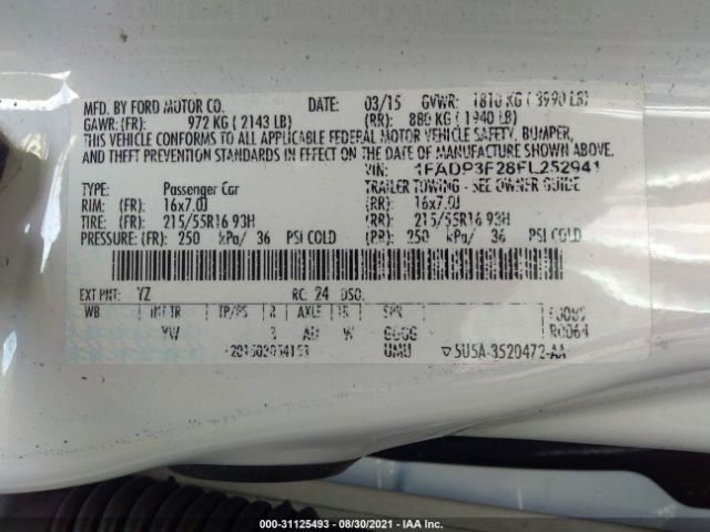 Photo 8 VIN: 1FADP3F28FL252941 - FORD FOCUS 