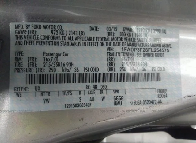 Photo 8 VIN: 1FADP3F28FL254575 - FORD FOCUS 