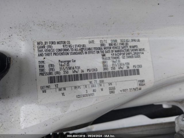 Photo 8 VIN: 1FADP3F28FL262014 - FORD FOCUS 