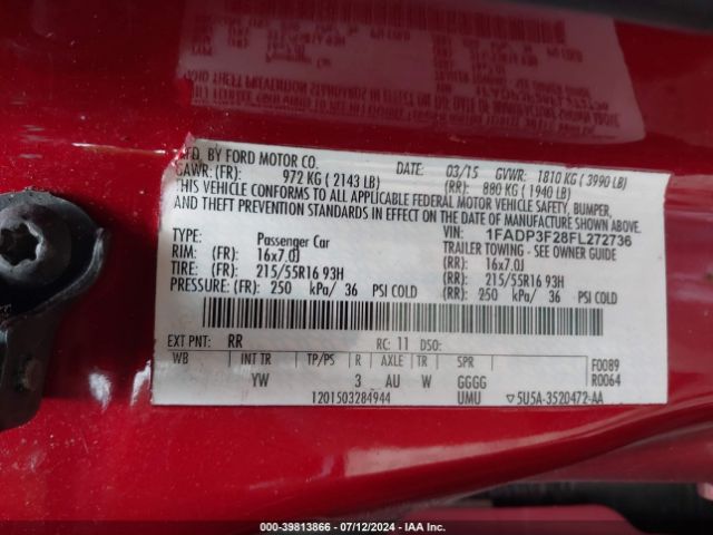 Photo 8 VIN: 1FADP3F28FL272736 - FORD FOCUS 