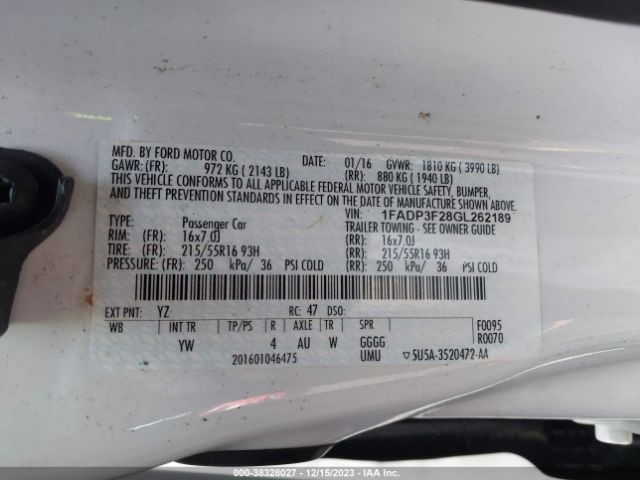 Photo 8 VIN: 1FADP3F28GL262189 - FORD FOCUS 