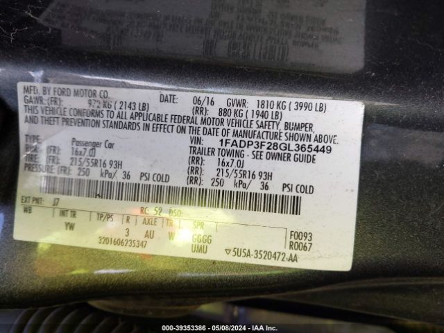 Photo 8 VIN: 1FADP3F28GL365449 - FORD FOCUS 