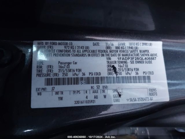 Photo 8 VIN: 1FADP3F28GL406887 - FORD FOCUS 