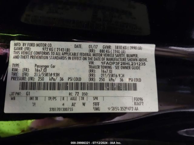 Photo 8 VIN: 1FADP3F28HL231235 - FORD FOCUS 