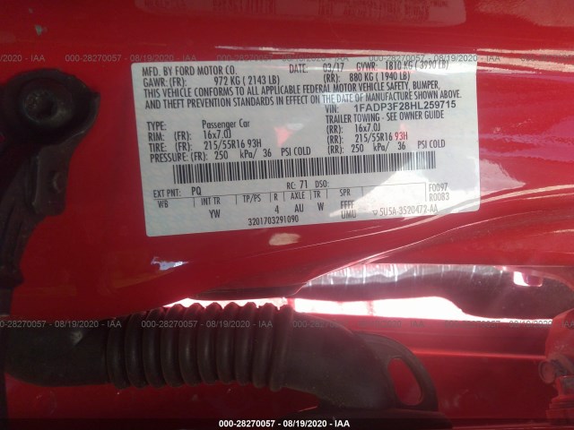 Photo 8 VIN: 1FADP3F28HL259715 - FORD FOCUS 