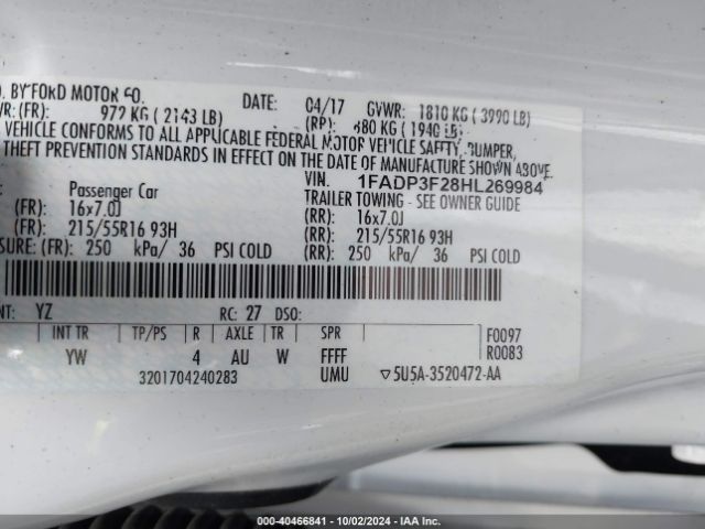 Photo 8 VIN: 1FADP3F28HL269984 - FORD FOCUS 