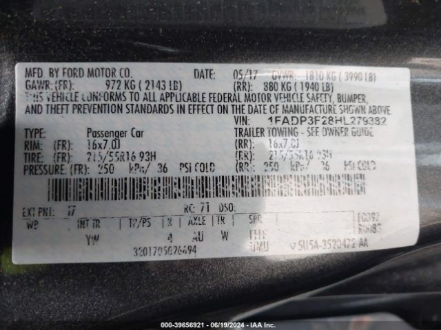 Photo 8 VIN: 1FADP3F28HL279382 - FORD FOCUS 