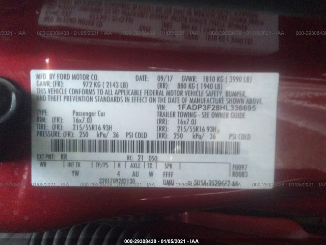 Photo 8 VIN: 1FADP3F28HL336695 - FORD FOCUS 