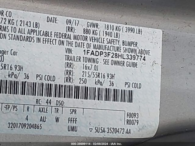 Photo 8 VIN: 1FADP3F28HL339774 - FORD FOCUS 