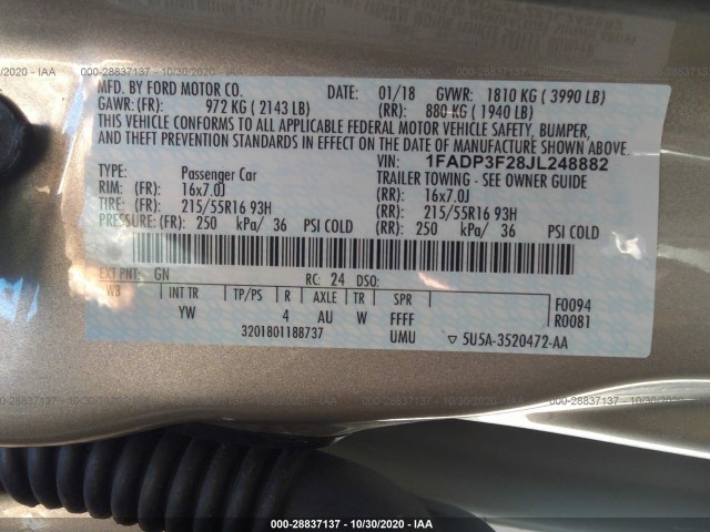 Photo 8 VIN: 1FADP3F28JL248882 - FORD FOCUS 