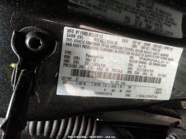 Photo 8 VIN: 1FADP3F28JL291361 - FORD FOCUS 