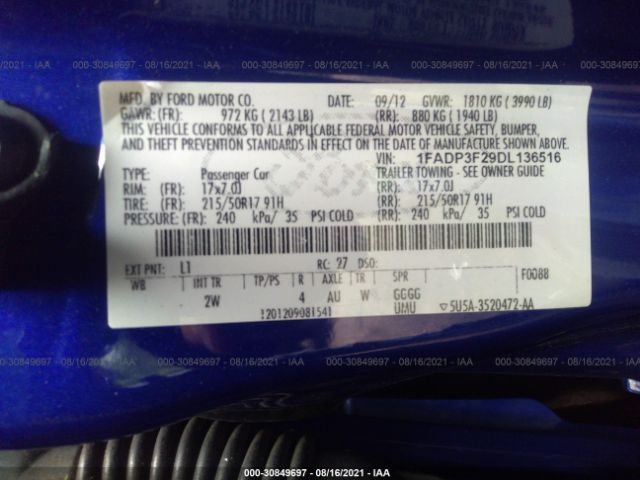 Photo 8 VIN: 1FADP3F29DL136516 - FORD FOCUS 