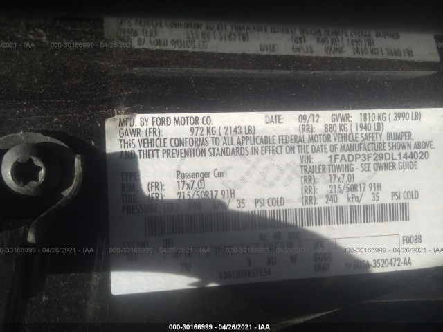 Photo 8 VIN: 1FADP3F29DL144020 - FORD FOCUS 