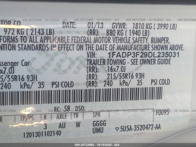 Photo 8 VIN: 1FADP3F29DL235031 - FORD FOCUS 