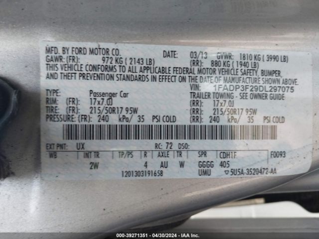 Photo 8 VIN: 1FADP3F29DL297075 - FORD FOCUS 