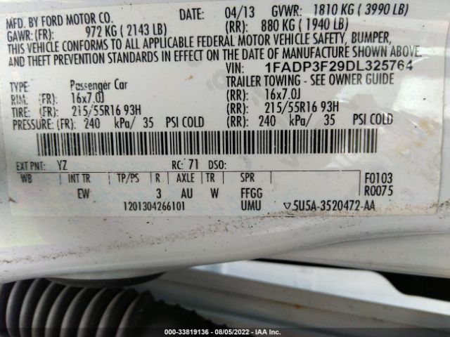 Photo 8 VIN: 1FADP3F29DL325764 - FORD FOCUS 