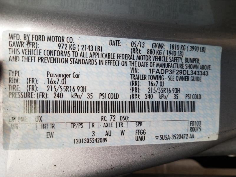 Photo 9 VIN: 1FADP3F29DL343343 - FORD FOCUS SE 