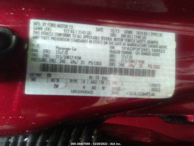 Photo 8 VIN: 1FADP3F29EL188522 - FORD FOCUS 