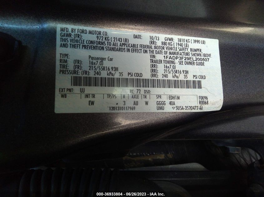 Photo 8 VIN: 1FADP3F29EL200507 - FORD FOCUS 