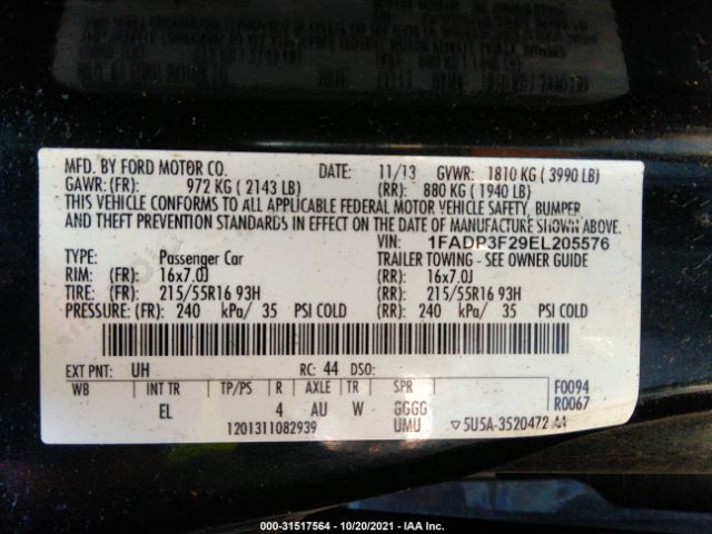 Photo 8 VIN: 1FADP3F29EL205576 - FORD FOCUS 