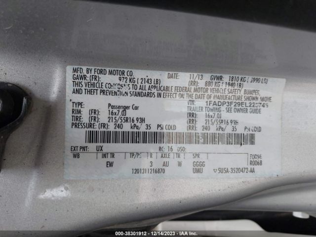 Photo 8 VIN: 1FADP3F29EL225746 - FORD FOCUS 