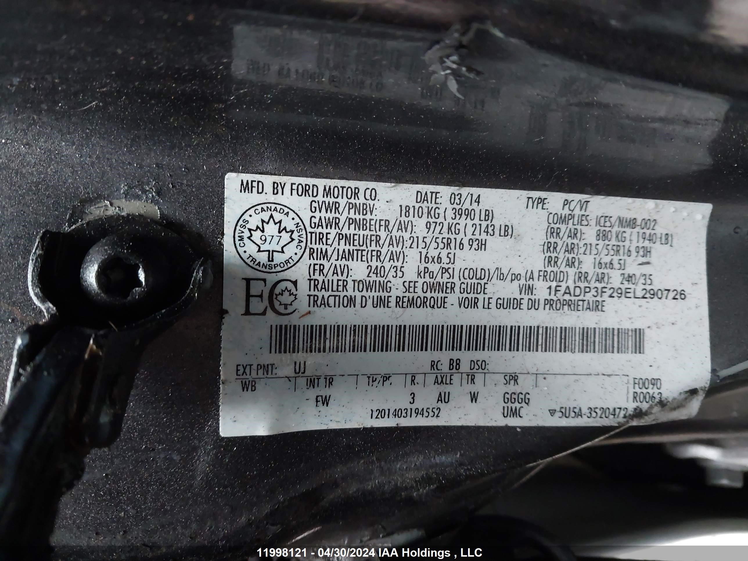 Photo 8 VIN: 1FADP3F29EL290726 - FORD FOCUS 