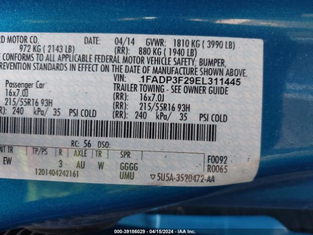 Photo 8 VIN: 1FADP3F29EL311445 - FORD FOCUS 