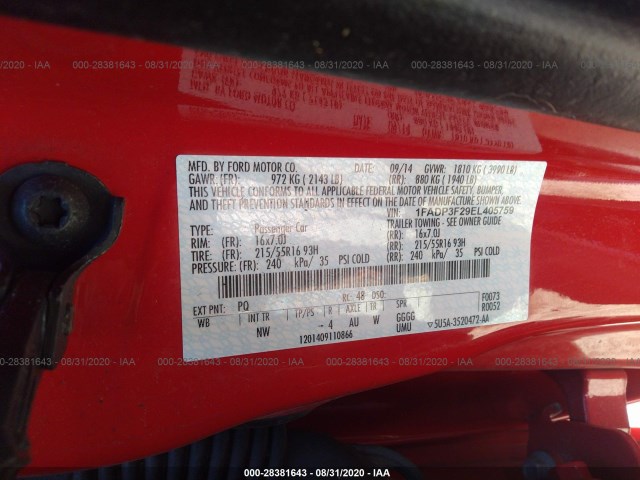 Photo 8 VIN: 1FADP3F29EL405759 - FORD FOCUS 