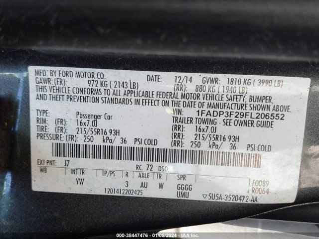 Photo 8 VIN: 1FADP3F29FL206552 - FORD FOCUS 