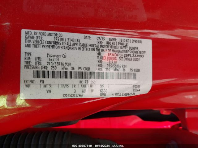 Photo 8 VIN: 1FADP3F29FL233993 - FORD FOCUS 