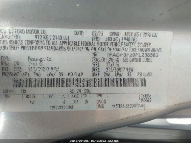 Photo 8 VIN: 1FADP3F29FL238563 - FORD FOCUS 