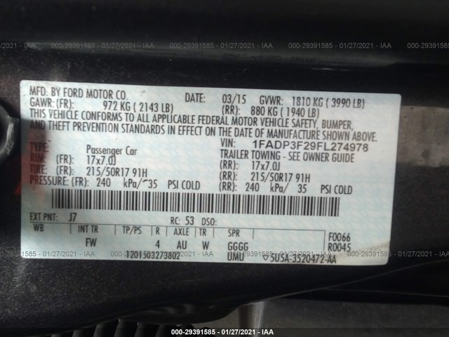 Photo 8 VIN: 1FADP3F29FL274978 - FORD FOCUS 