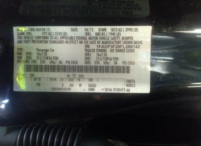 Photo 8 VIN: 1FADP3F29FL289142 - FORD FOCUS 