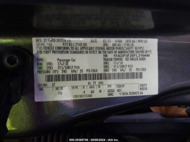 Photo 8 VIN: 1FADP3F29FL319448 - FORD FOCUS 