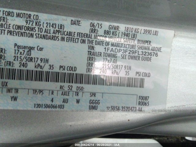 Photo 8 VIN: 1FADP3F29FL323676 - FORD FOCUS 