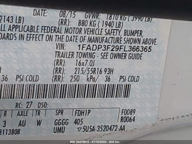 Photo 8 VIN: 1FADP3F29FL366365 - FORD FOCUS 