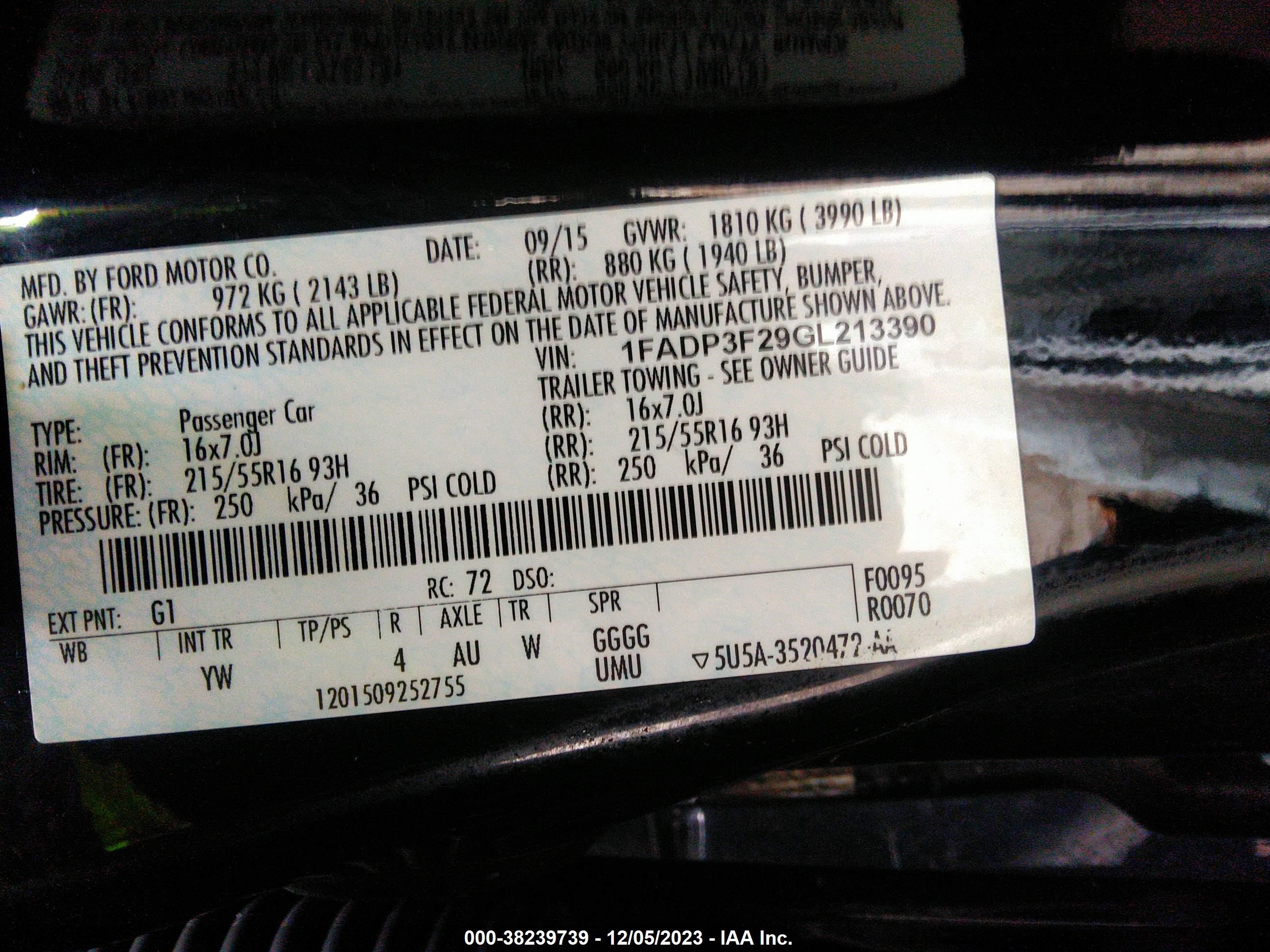 Photo 8 VIN: 1FADP3F29GL213390 - FORD FOCUS 