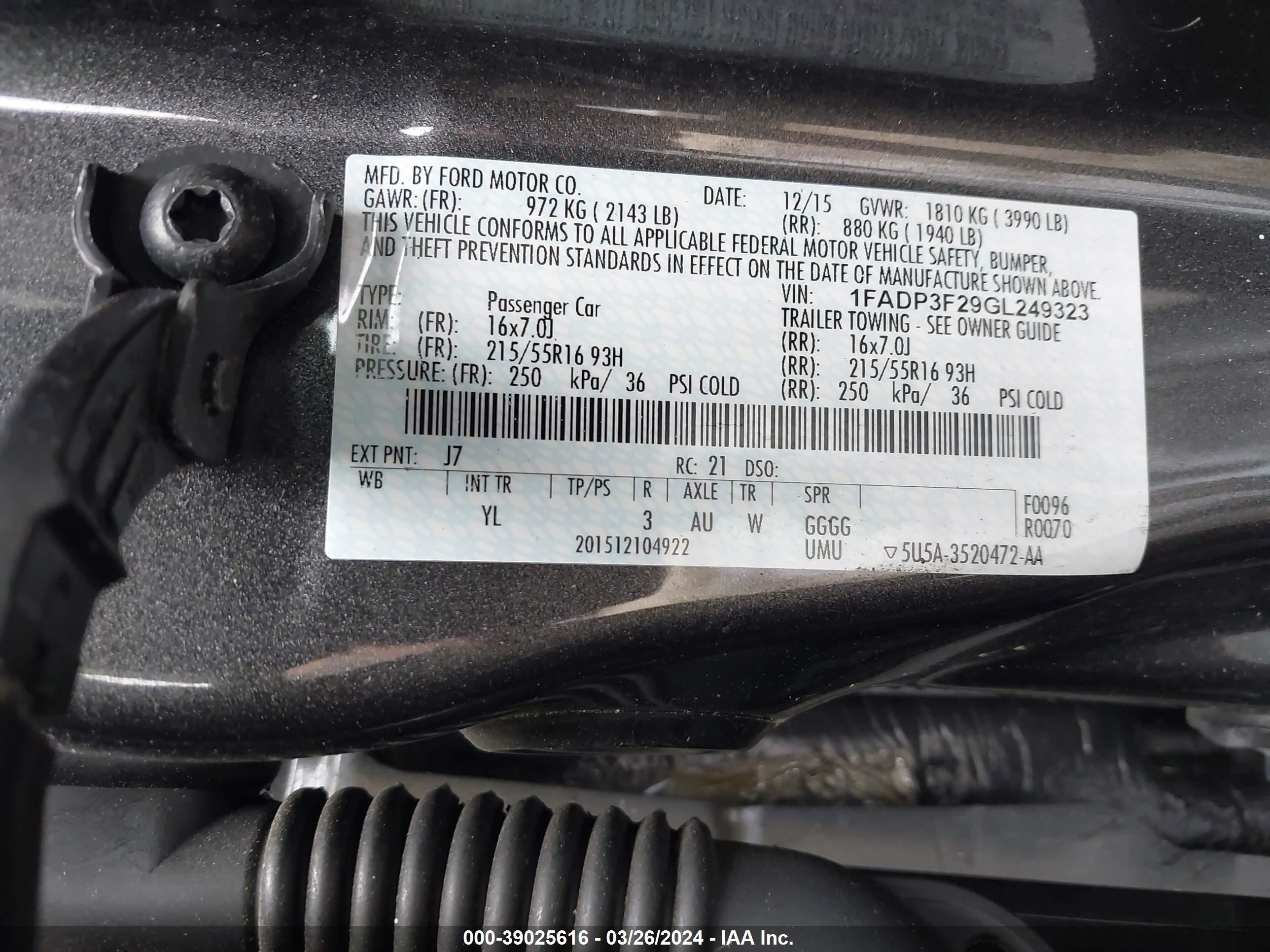 Photo 8 VIN: 1FADP3F29GL249323 - FORD FOCUS 