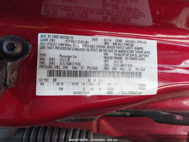 Photo 8 VIN: 1FADP3F29GL287991 - FORD FOCUS 