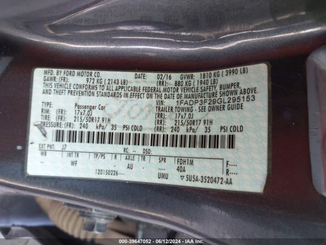 Photo 8 VIN: 1FADP3F29GL295153 - FORD FOCUS 