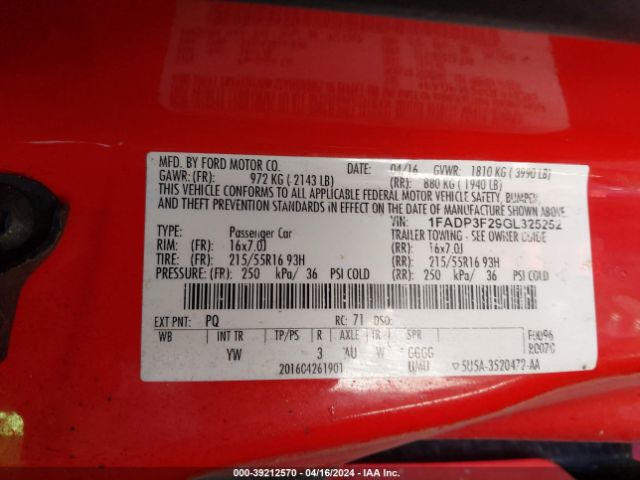 Photo 8 VIN: 1FADP3F29GL325252 - FORD FOCUS 