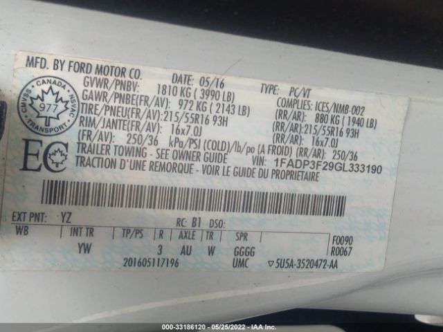 Photo 8 VIN: 1FADP3F29GL333190 - FORD FOCUS 