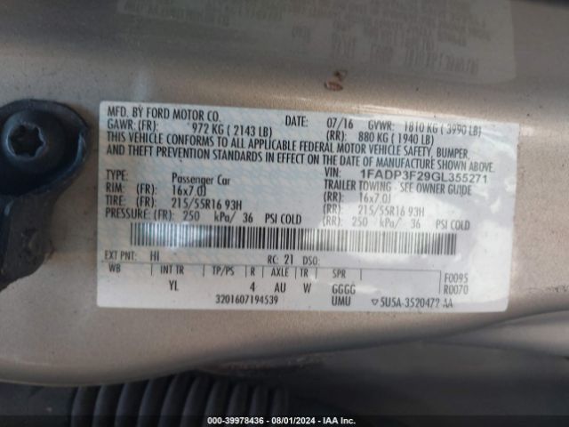 Photo 8 VIN: 1FADP3F29GL355271 - FORD FOCUS 